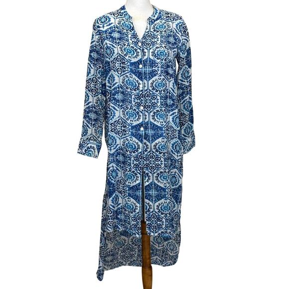 KAS button front tunic/coverup, blue/white, coastal, resort, vacation, nautical - Picture 1 of 6